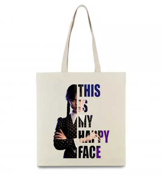 Еко-сумка Wednesday this is my happy face Бежевий фото