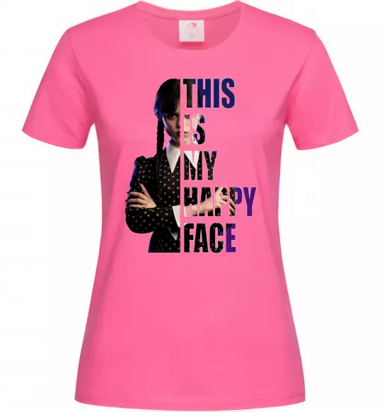 Женская футболка Wednesday this is my happy face Ярко-розовый фото