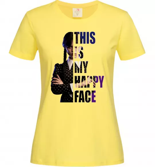 Женская футболка Wednesday this is my happy face Лимонный фото