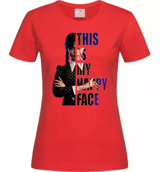Женская футболка Wednesday this is my happy face Красный фото