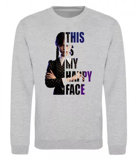 Свитшот Wednesday this is my happy face Серый меланж фото