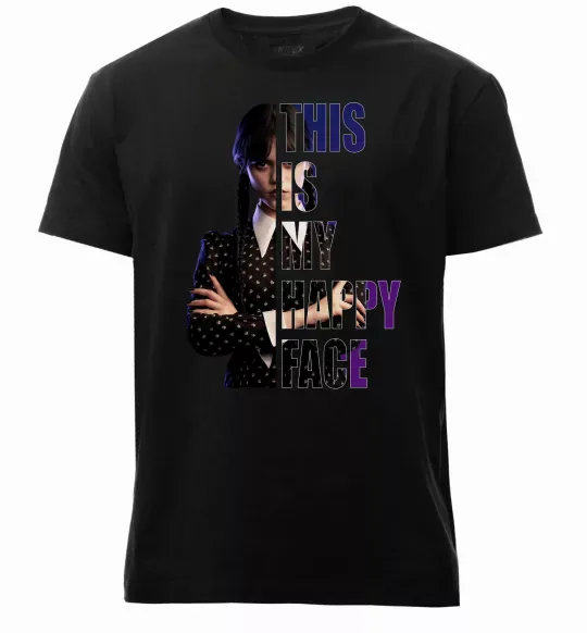 Чоловіча преміум футболка Wednesday this is my happy face Чорний фото