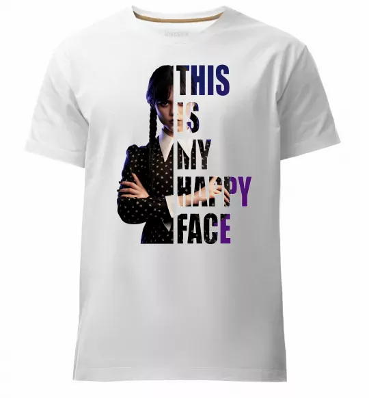 Чоловіча преміум футболка Wednesday this is my happy face Білий фото