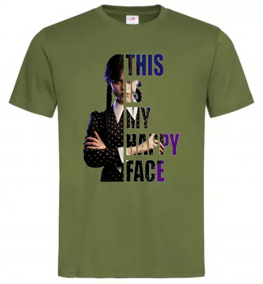 Чоловіча футболка Wednesday this is my happy face Оливковий фото