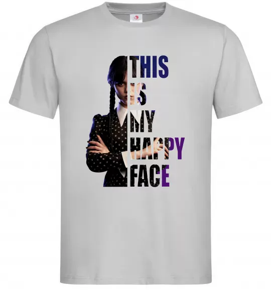 Чоловіча футболка Wednesday this is my happy face Сірий фото