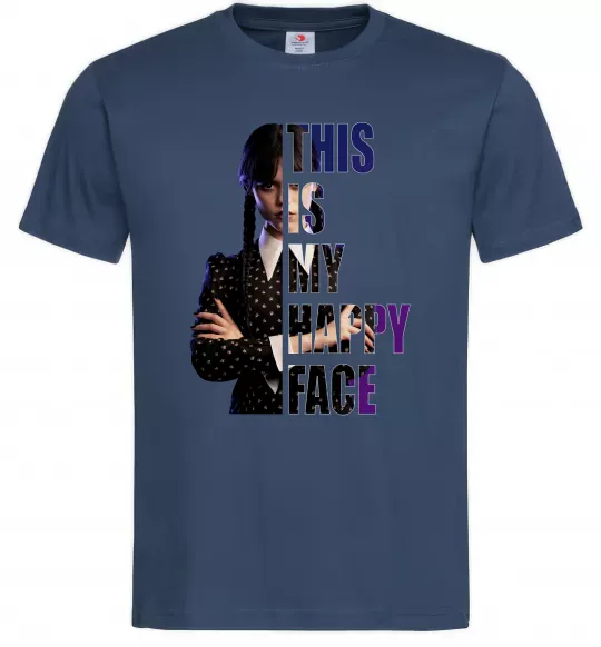 Чоловіча футболка Wednesday this is my happy face Темно-синій фото
