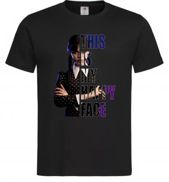 Чоловіча футболка Wednesday this is my happy face Чорний фото