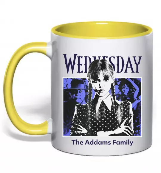 Чашка з кольоровою ручкою Wednesday The Addams family Сонячно жовтий фото