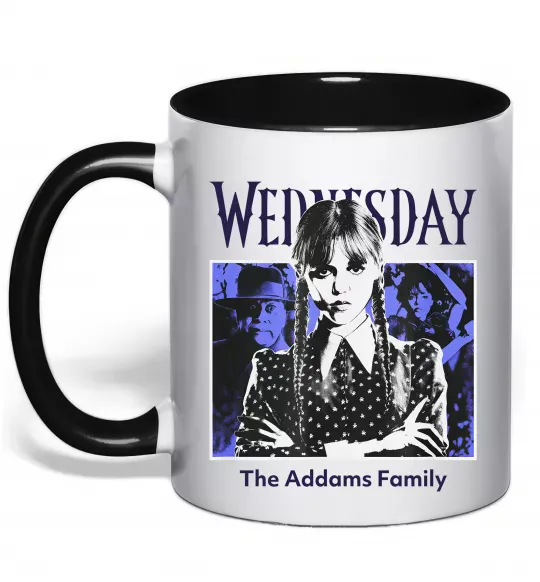 Чашка з кольоровою ручкою Wednesday The Addams family Чорний фото