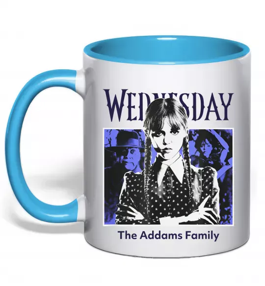 Чашка з кольоровою ручкою Wednesday The Addams family Блакитний фото