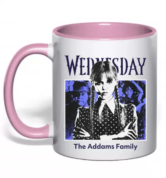 Чашка з кольоровою ручкою Wednesday The Addams family Ніжно рожевий фото