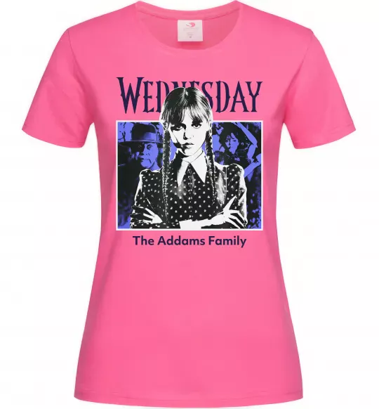 Жіноча футболка Wednesday The Addams family Яскраво-рожевий фото