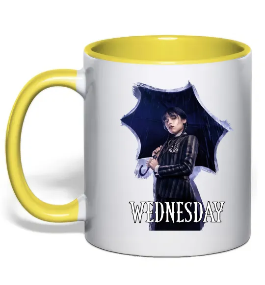 Чашка з кольоровою ручкою Wednesday poster Лимонний фото