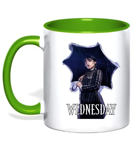 Чашка з кольоровою ручкою Wednesday poster Лаймовий фото