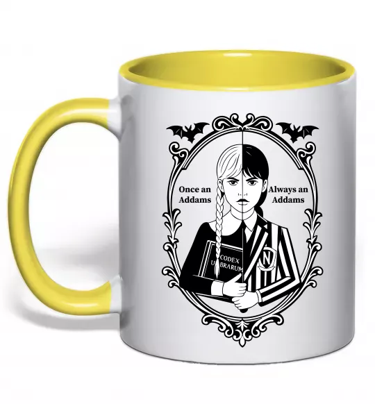 Чашка с цветной ручкой Wednesday once an Addams always an Addams Солнечно желтый фото