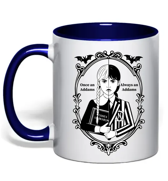 Чашка с цветной ручкой Wednesday once an Addams always an Addams Глубокий темно-синий фото