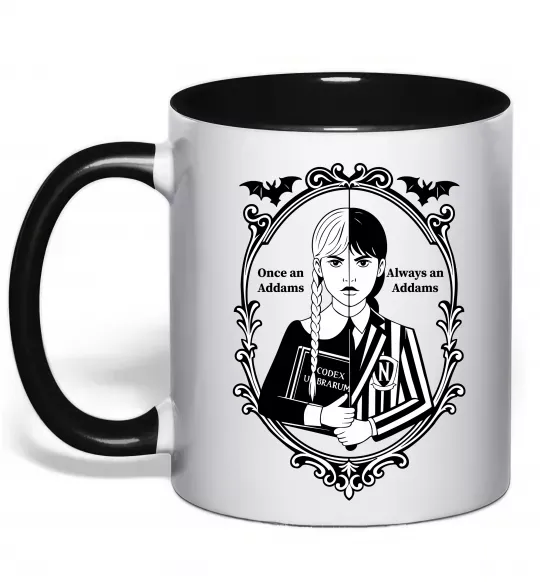 Чашка с цветной ручкой Wednesday once an Addams always an Addams Черный фото