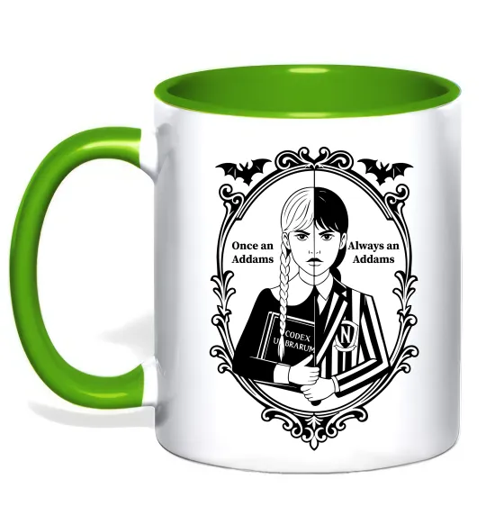 Чашка з кольоровою ручкою Wednesday once an Addams always an Addams Лаймовий фото