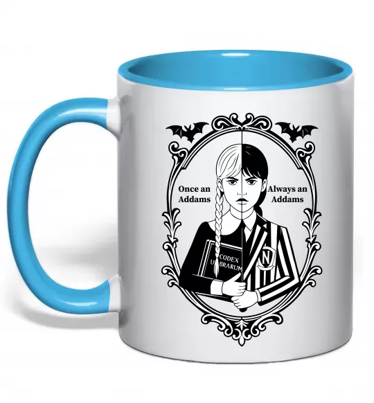 Чашка с цветной ручкой Wednesday once an Addams always an Addams Голубой фото