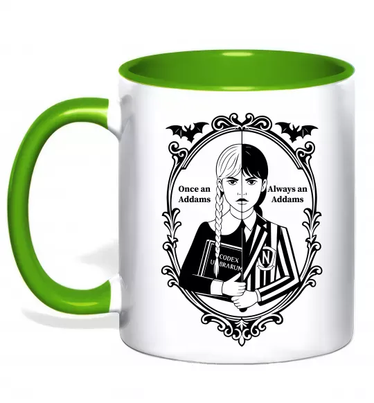 Чашка с цветной ручкой Wednesday once an Addams always an Addams Зеленый фото