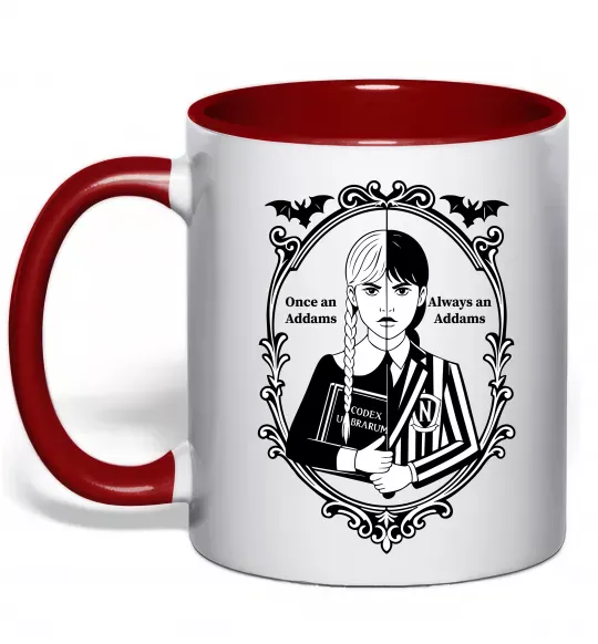 Чашка с цветной ручкой Wednesday once an Addams always an Addams Красный фото