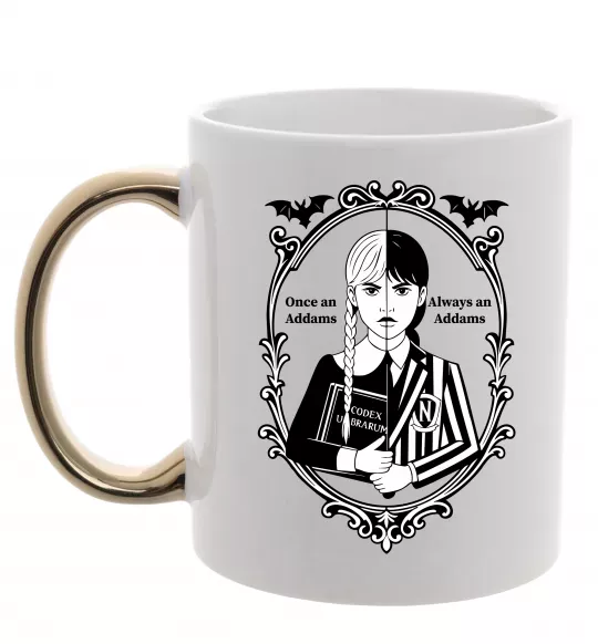Чашка с цветной ручкой Wednesday once an Addams always an Addams Золото фото