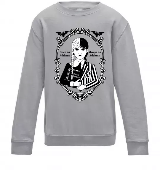 Дитячий світшот Wednesday once an Addams always an Addams Сірий меланж фото