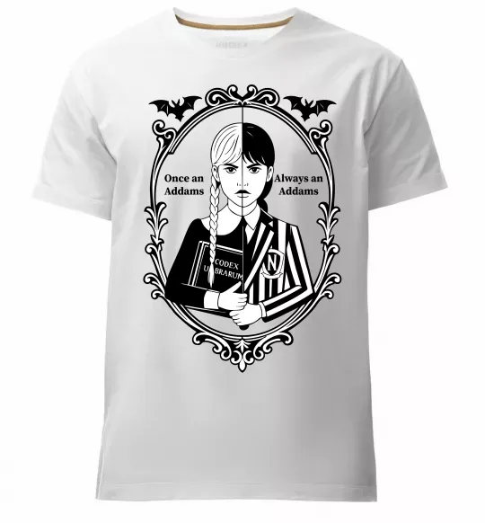 Мужская премиум футболка Wednesday once an Addams always an Addams Белый фото