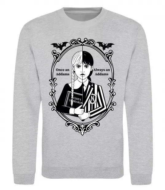 Світшот Wednesday once an Addams always an Addams Сірий меланж фото