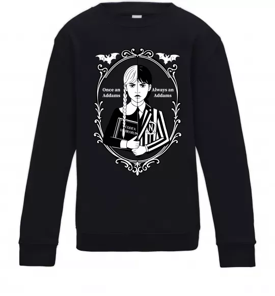Дитячий світшот Wednesday once an Addams always an Addams Чорний фото