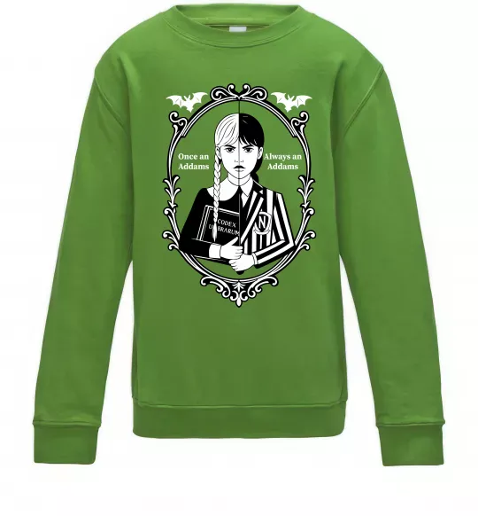 Дитячий світшот Wednesday once an Addams always an Addams Лаймовий фото