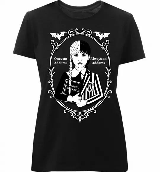 Женская премиум футболка Wednesday once an Addams always an Addams Черный фото