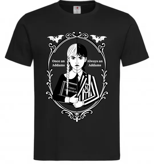 Чоловіча футболка Wednesday once an Addams always an Addams Чорний фото