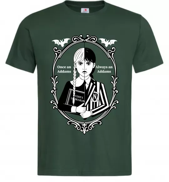 Чоловіча футболка Wednesday once an Addams always an Addams Темно-зелений фото