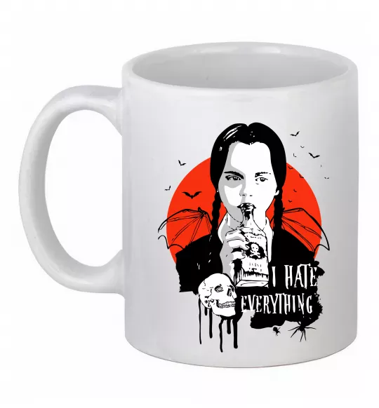 Чашка керамическая Wednesday I hate everything Белый фото