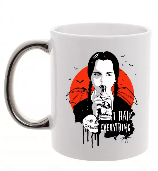 Чашка з кольоровою ручкою Wednesday I hate everything Срібло фото