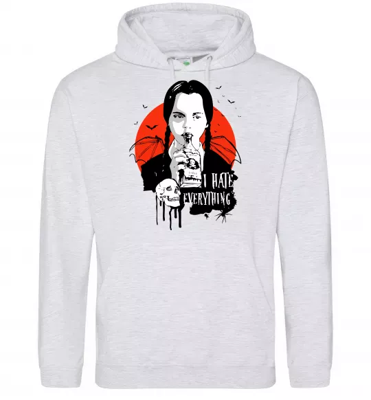 Чоловіча толстовка (худі) Wednesday I hate everything Сірий меланж фото