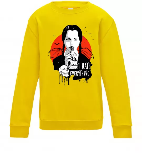Детский Свитшот Wednesday I hate everything Солнечно желтый фото