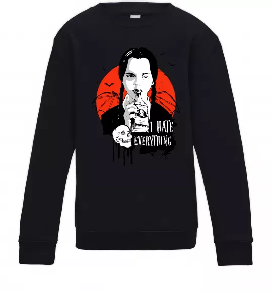 Детский Свитшот Wednesday I hate everything Черный фото
