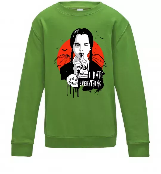 Детский Свитшот Wednesday I hate everything Лаймовый фото