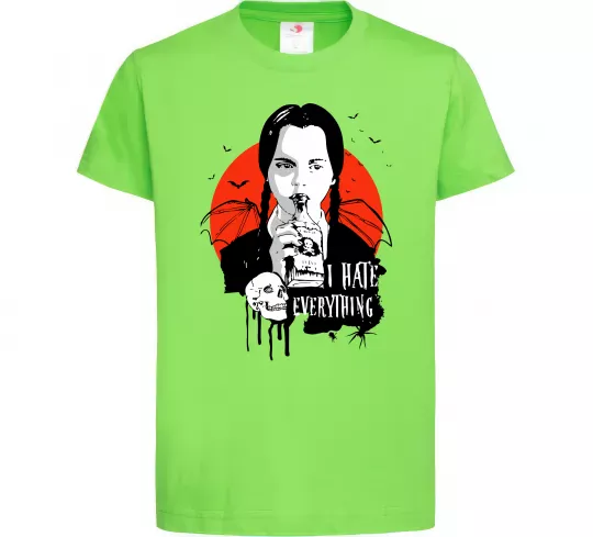 Детская футболка Wednesday I hate everything Лаймовый фото
