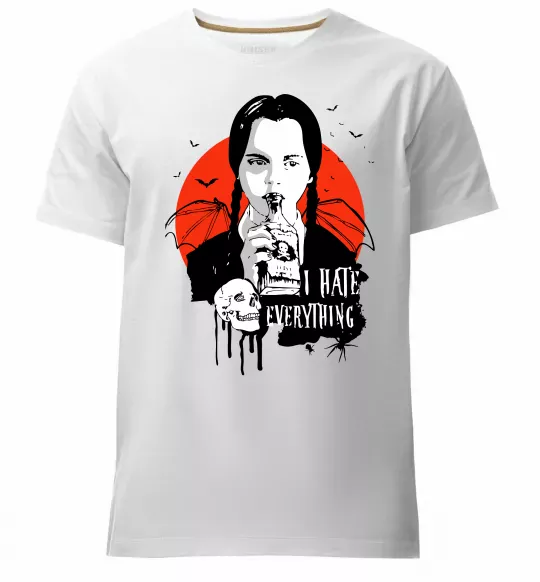 Мужская премиум футболка Wednesday I hate everything Белый фото