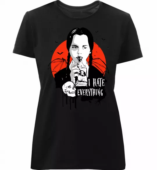 Женская премиум футболка Wednesday I hate everything Черный фото
