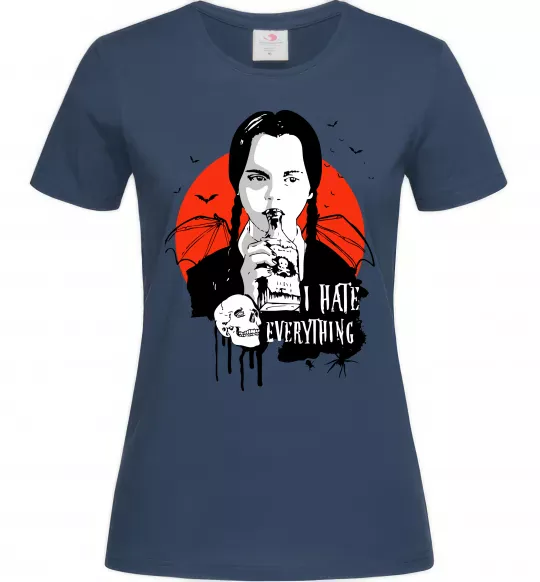 Женская футболка Wednesday I hate everything Темно-синий фото