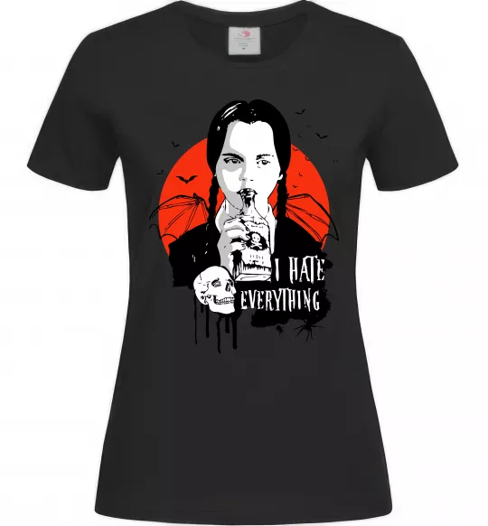 Женская футболка Wednesday I hate everything Черный фото