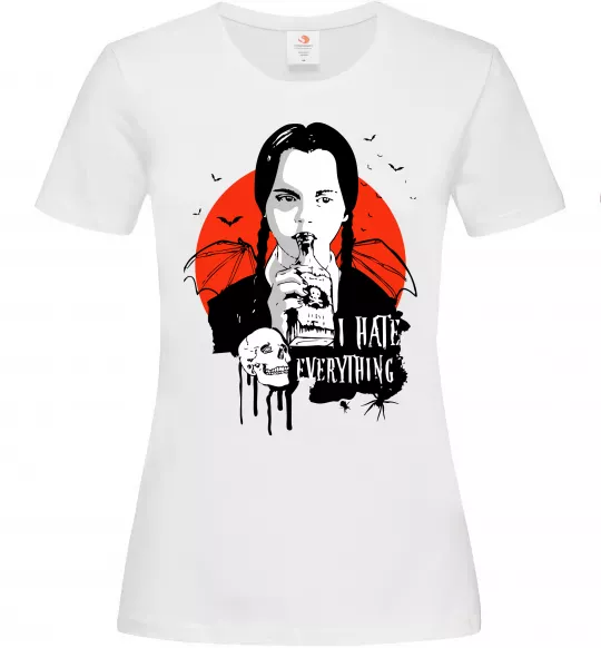 Женская футболка Wednesday I hate everything Белый фото