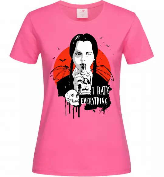 Женская футболка Wednesday I hate everything Ярко-розовый фото