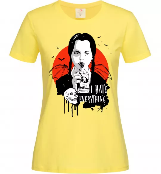 Женская футболка Wednesday I hate everything Лимонный фото