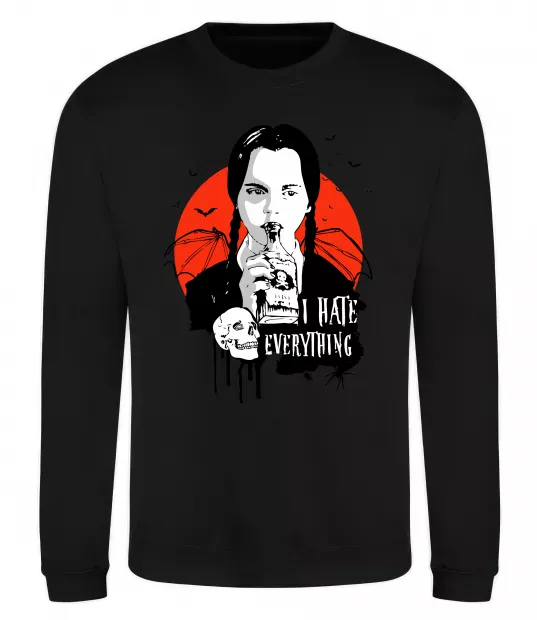 Свитшот Wednesday I hate everything Черный фото