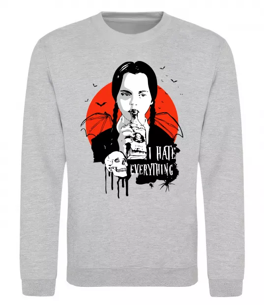 Свитшот Wednesday I hate everything Серый меланж фото